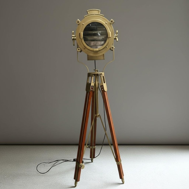 Antique Finish Spotlight on Wooden Tripod view 7