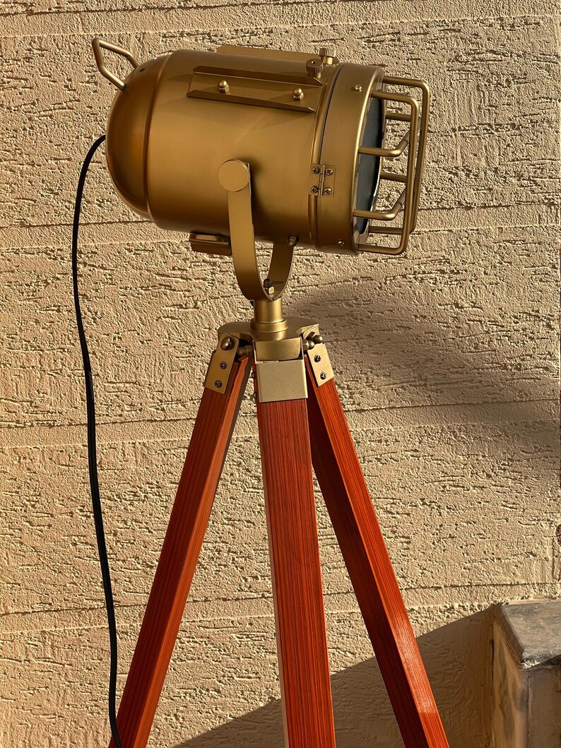 Antique Finish Spotlight on Reddish Wooden Tripod view 10