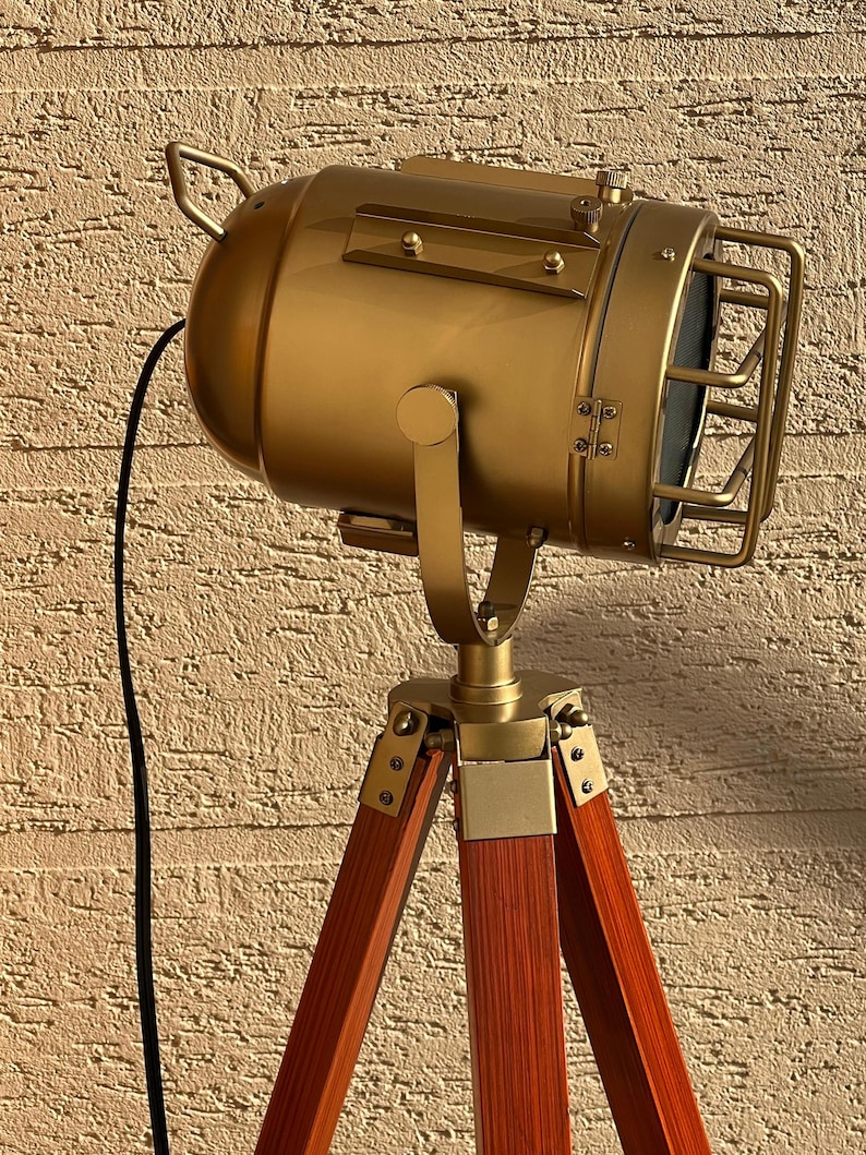Antique Finish Spotlight on Reddish Wooden Tripod view 13