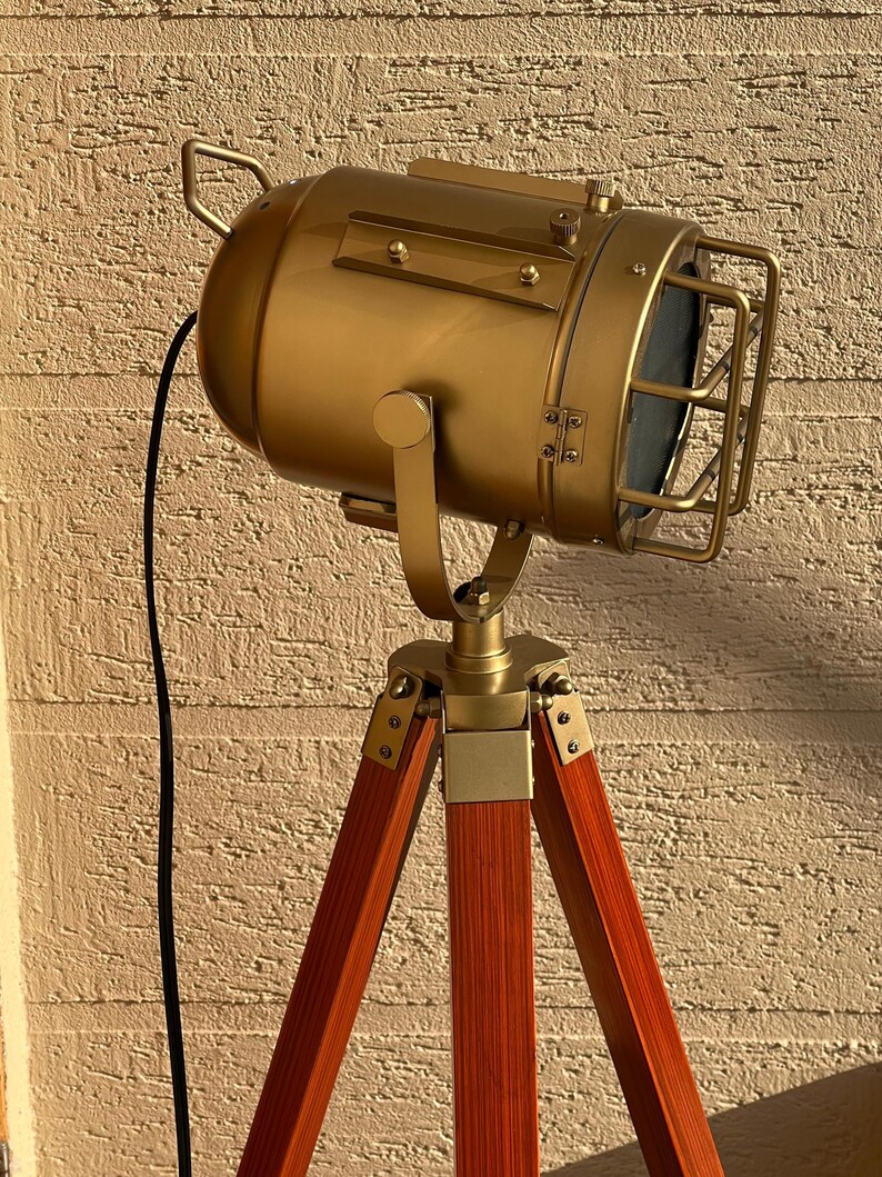 Antique Finish Spotlight on Reddish Wooden Tripod view 15