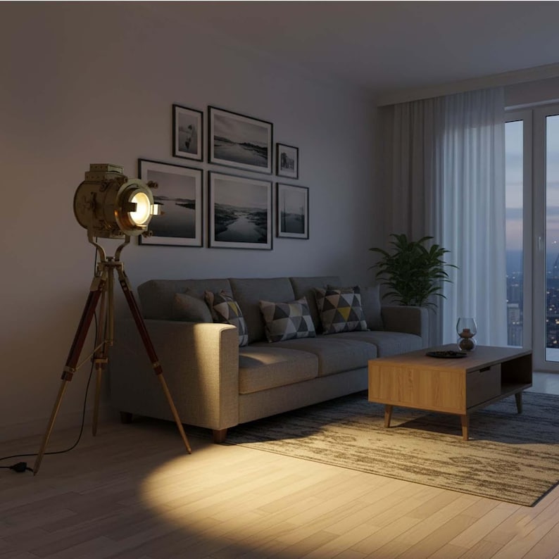 Antique Finish Spotlight on Wooden Tripod view 7