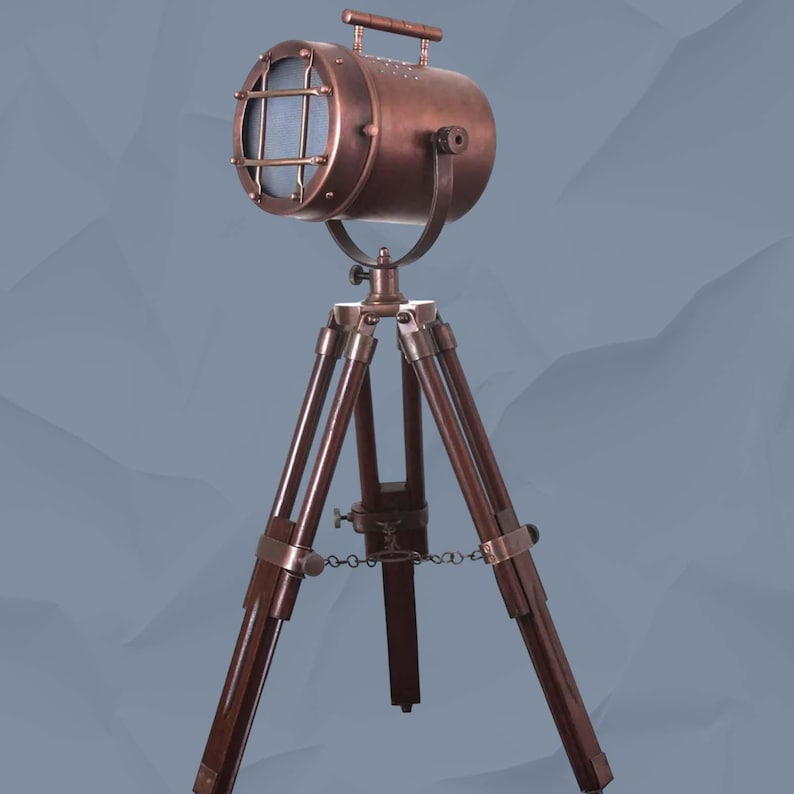 Copper Spotlight on Wooden Tripod view 11