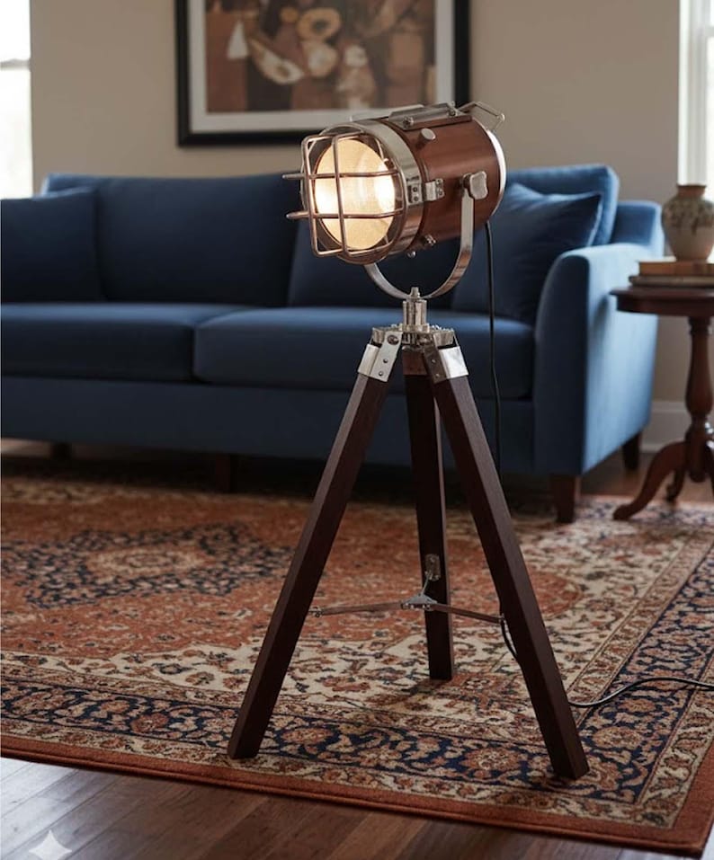 Copper Spotlight on Black Wooden Tripod view 4