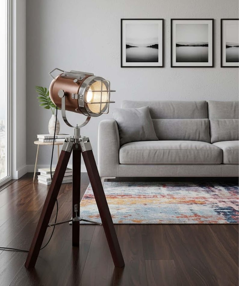 Copper Spotlight on Black Wooden Tripod view 7