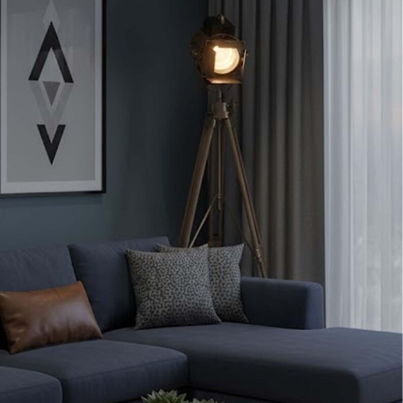 Antique Finish Spotlight on Wooden Tripod view 3