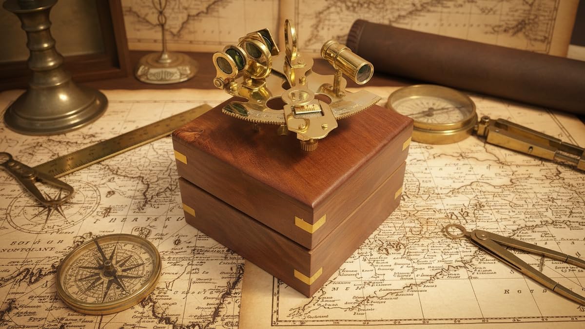 Polished Brass Captain Sextant with Wooden Gift Box view 2