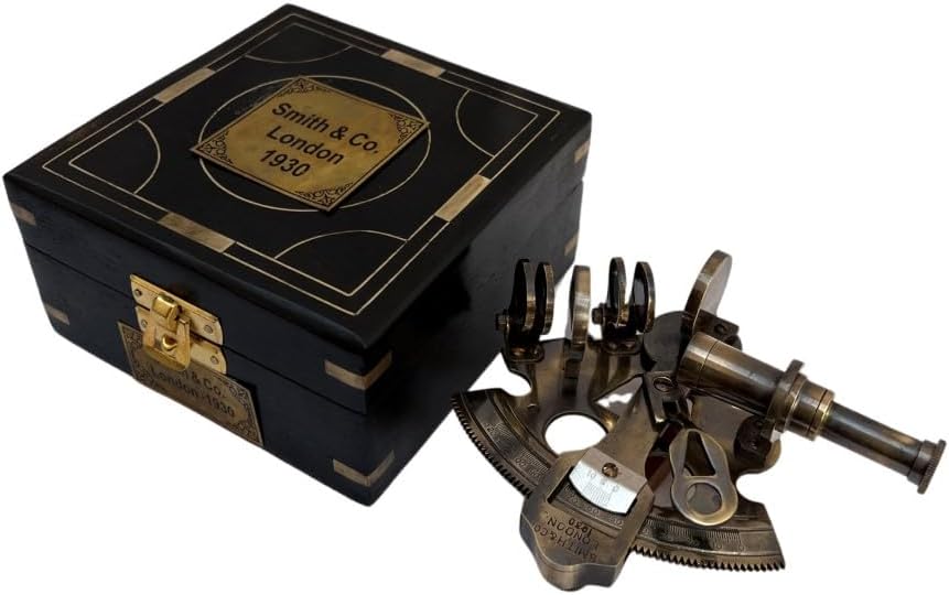 Black Antique Brass Sextant with Black Wooden Box view 3