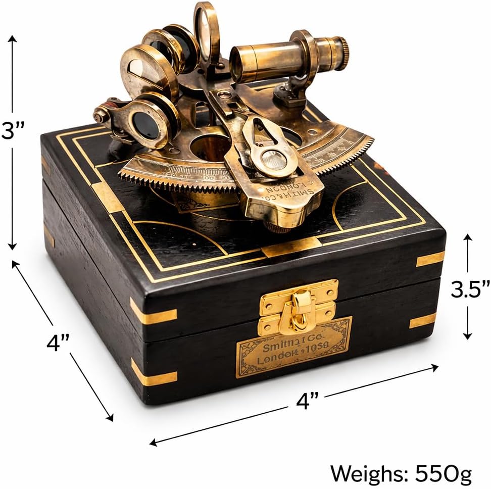 Black Antique Brass Sextant with Black Wooden Box view 4