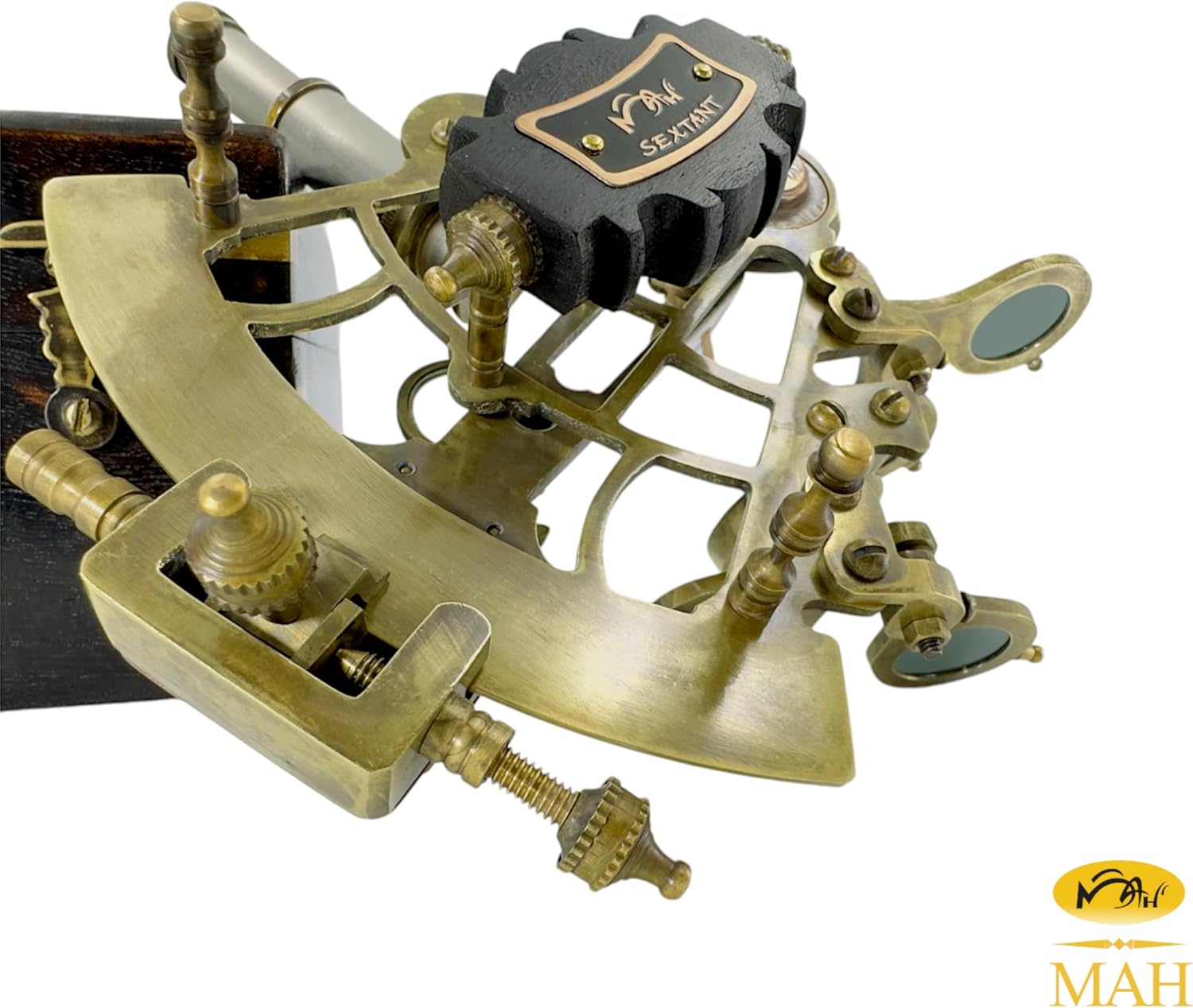 Antique Brass Sextant with Black Wooden Box view 5