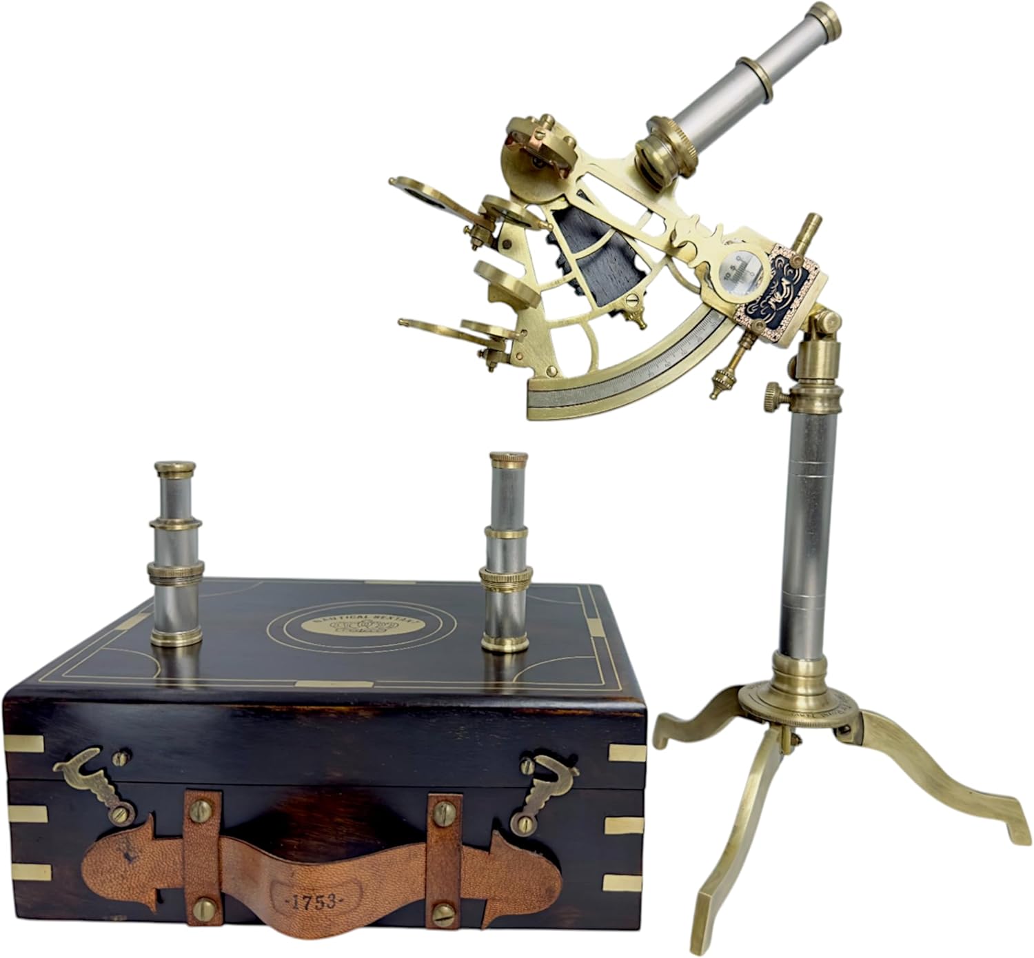 Antique Brass Sextant with Black Wooden Box view 10