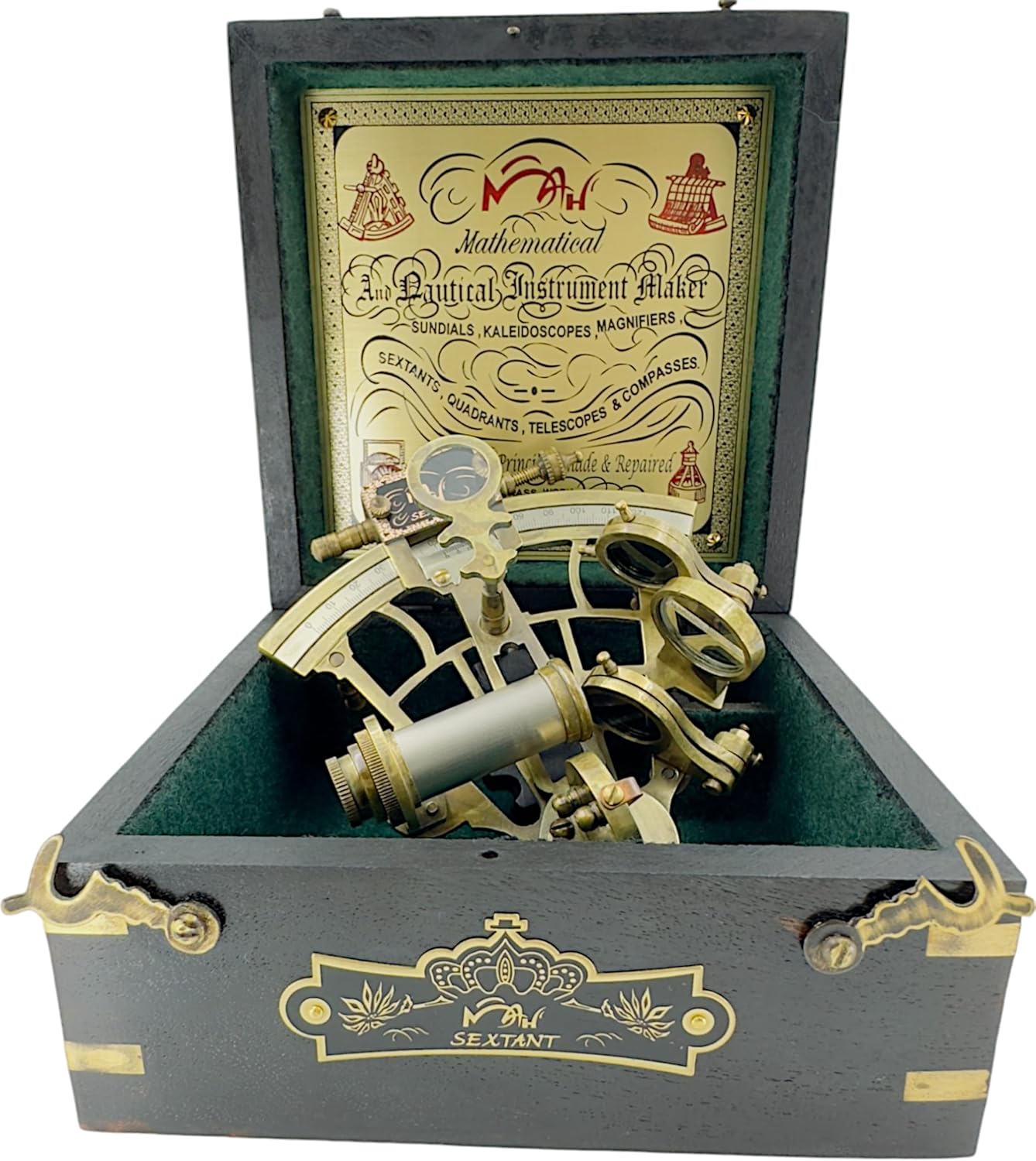 Antique Brass Sextant with Black Wooden Box view 12