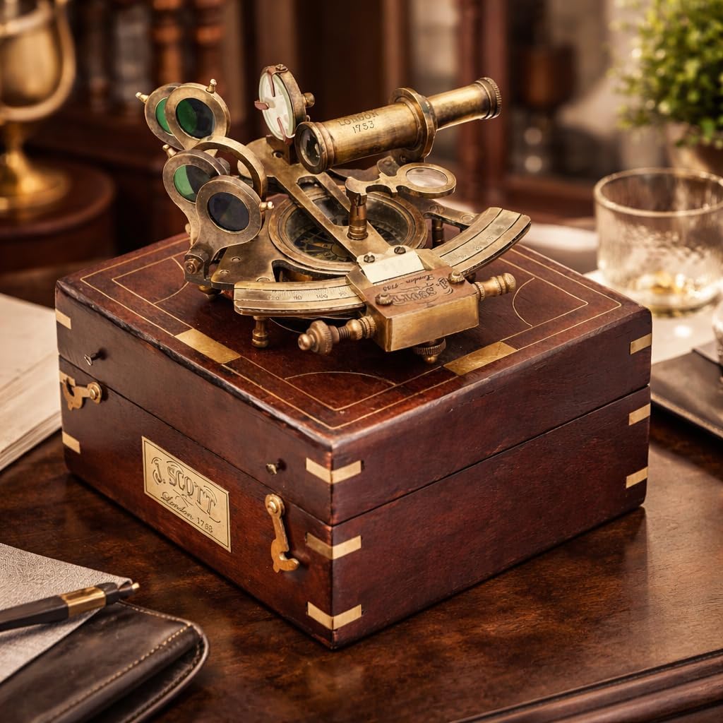 Antique Brass Sextant with Wooden Box view 2