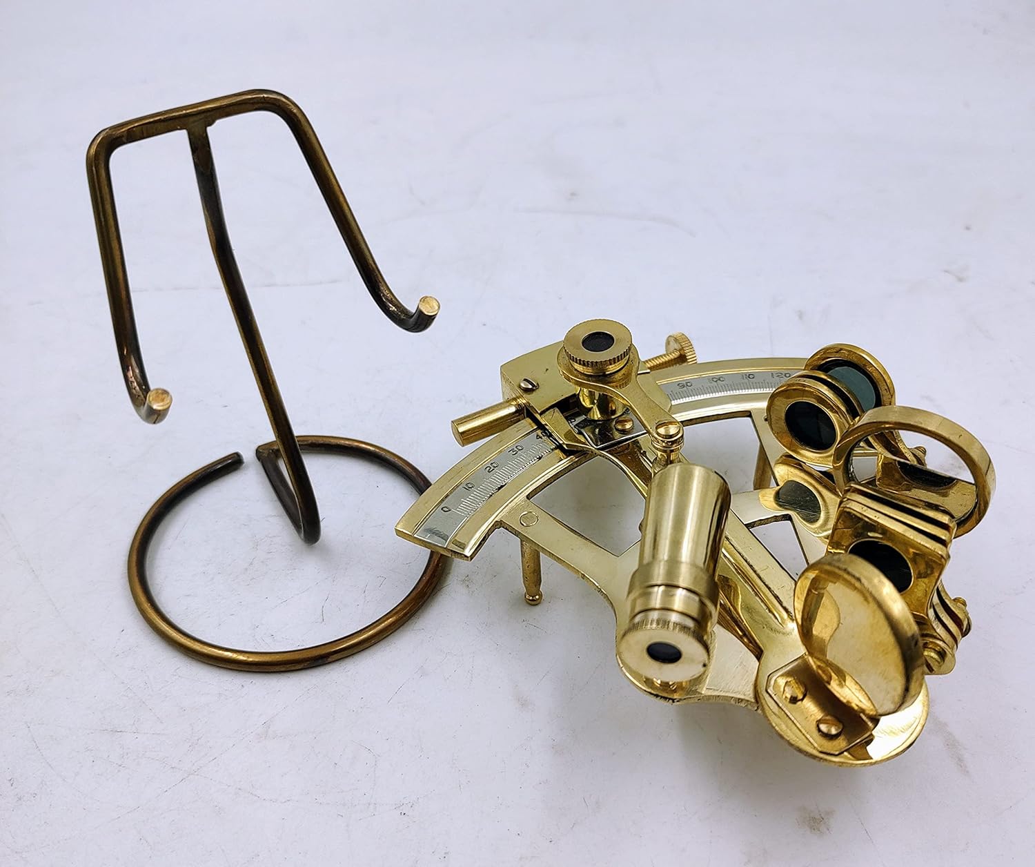 Polished Brass Sextant with Brass Display Stand view 4