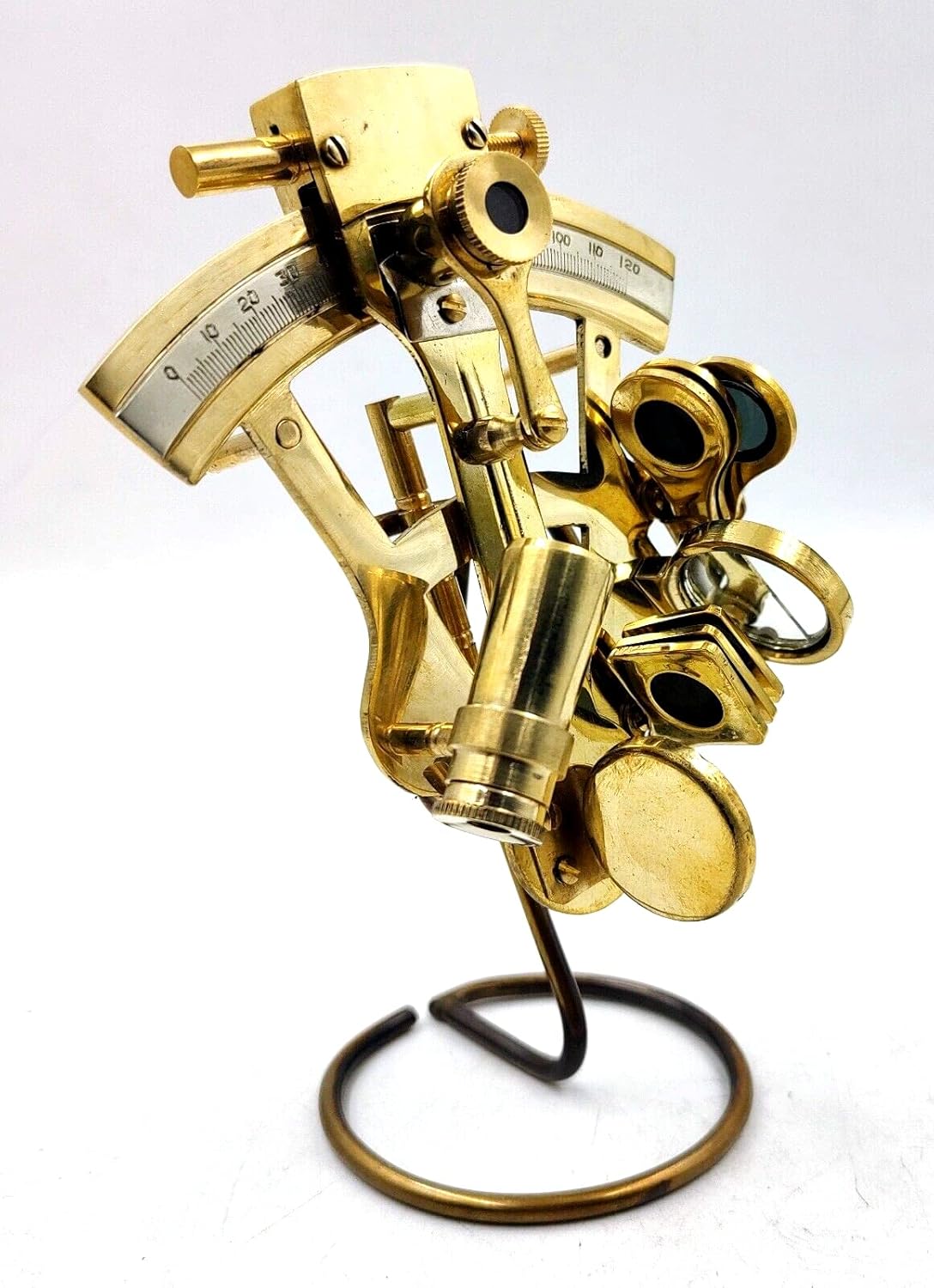 Polished Brass Sextant with Brass Display Stand view 5