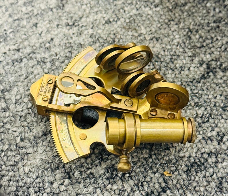 Antique Brass Sextant with Leather Belt Case view 6