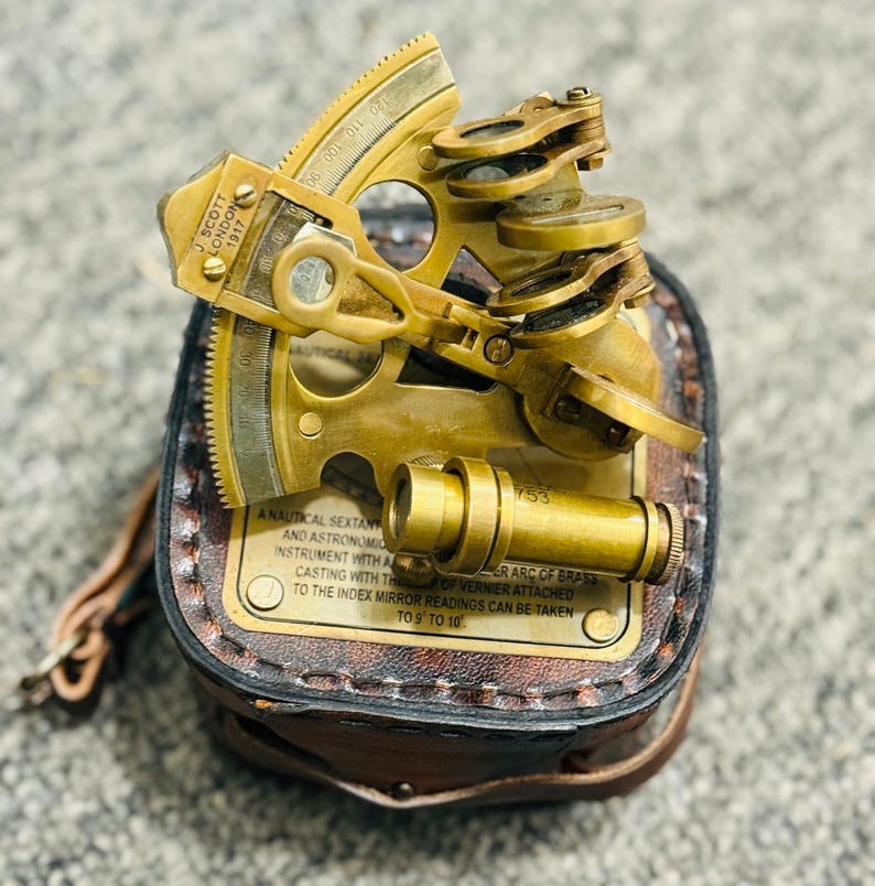Antique Brass Sextant with Leather Belt Case view 8