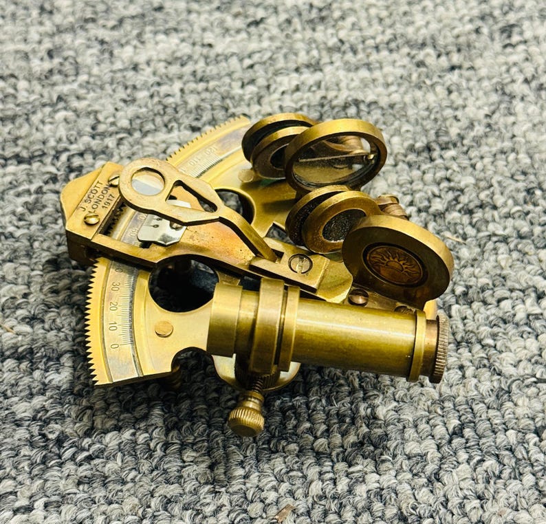 Antique Brass Sextant with Leather Belt Case view 9