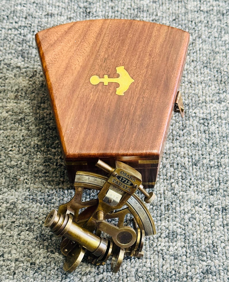 Antique Brass Sextant with Round Rosewood Box view 2