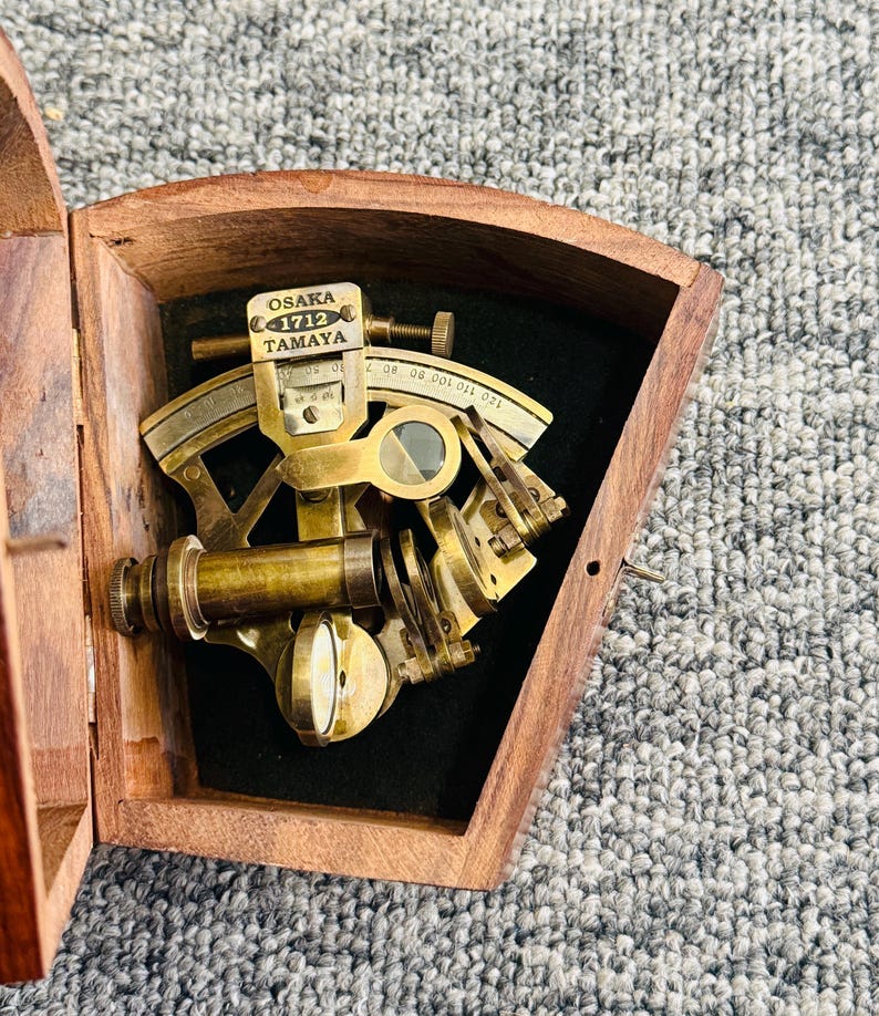 Antique Brass Sextant with Round Rosewood Box view 3