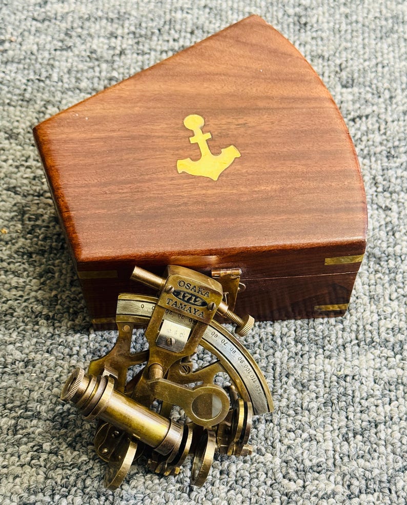 Antique Brass Sextant with Round Rosewood Box view 7