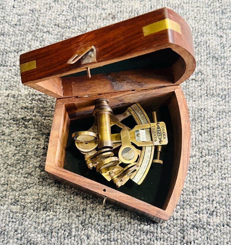Antique Brass Sextant with Round Rosewood Box view 8
