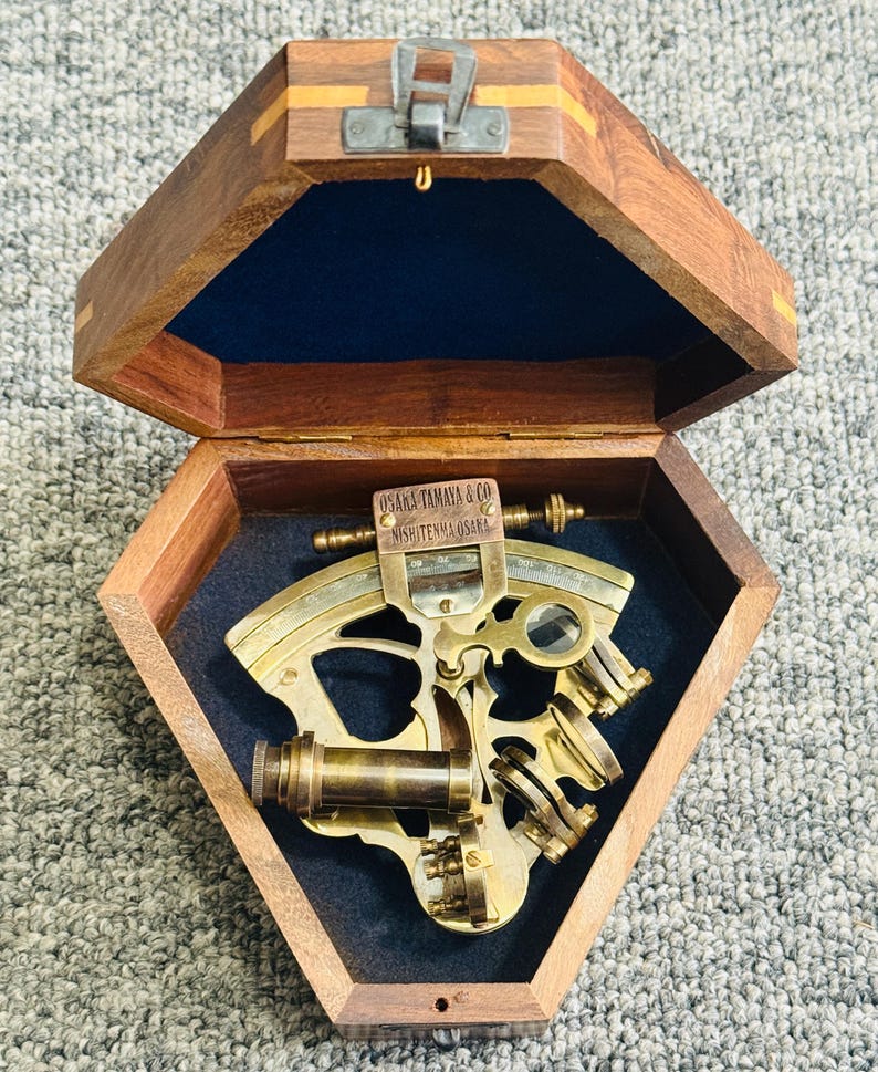 Antique Brass Sextant with Hexagonal Wooden Box view 7