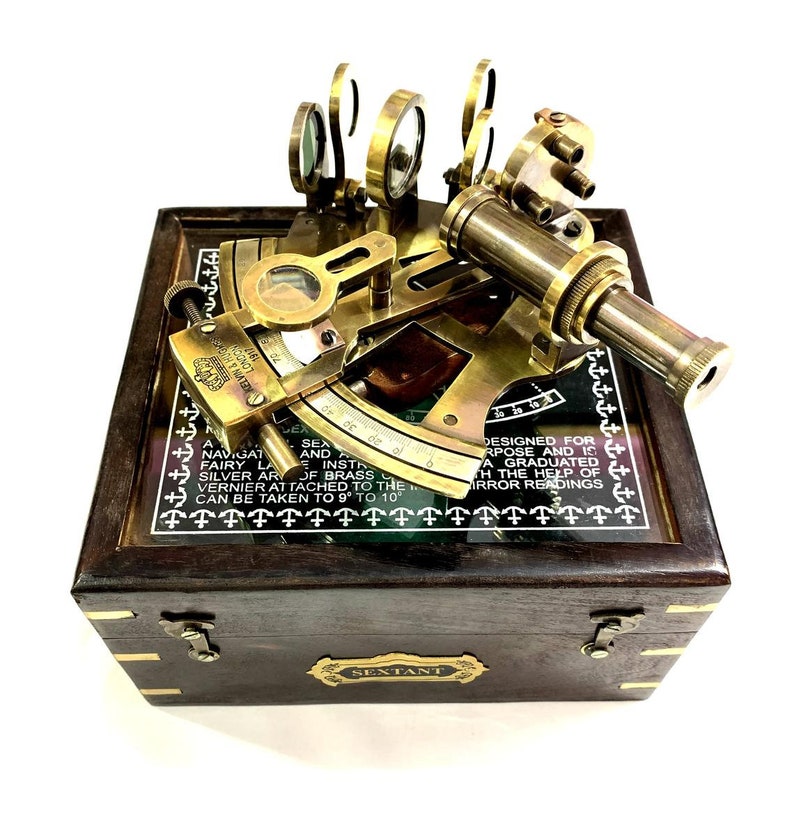 Antique Brass Sextant with Black Wooden Box view 7