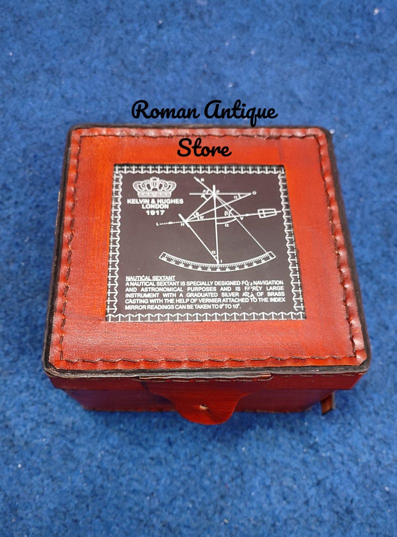 Antique Brass Sextant with Red Leather Box view 4