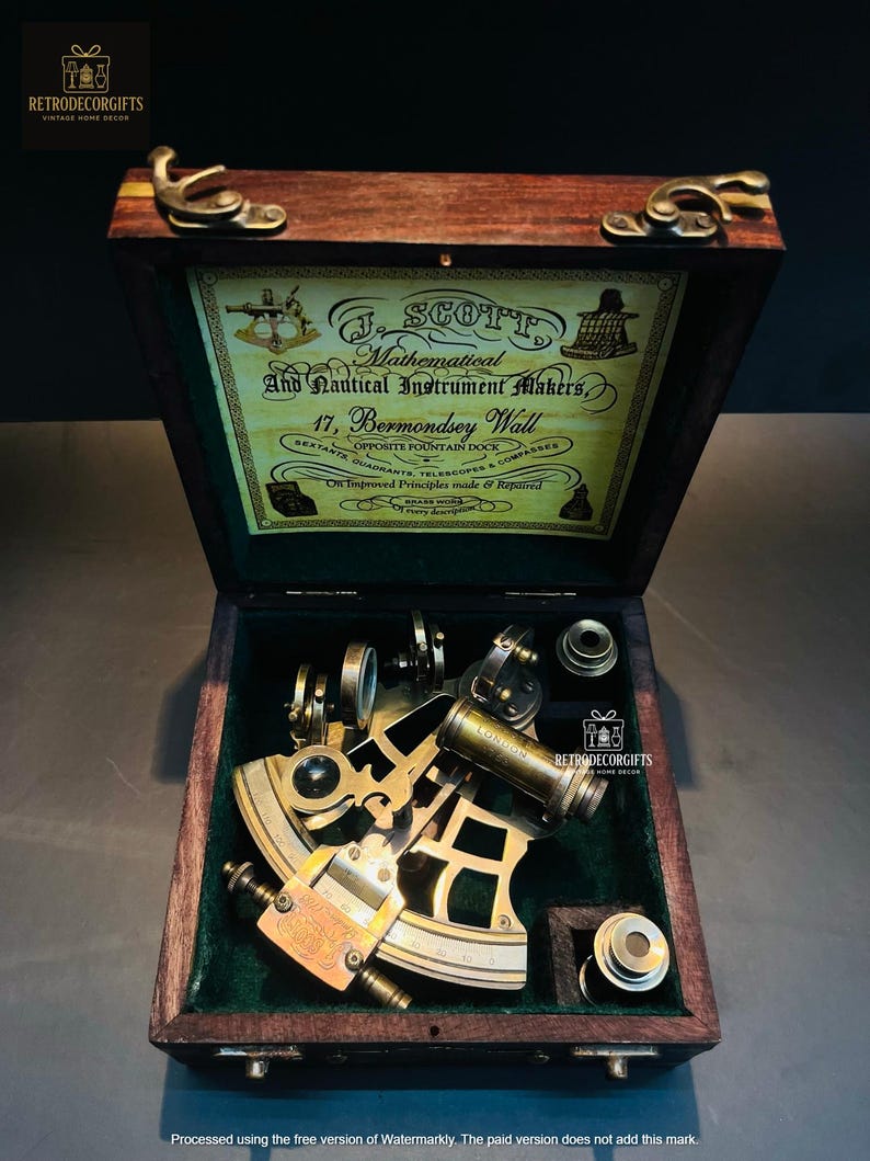 Antique Brass Sextant with Wooden Box view 2