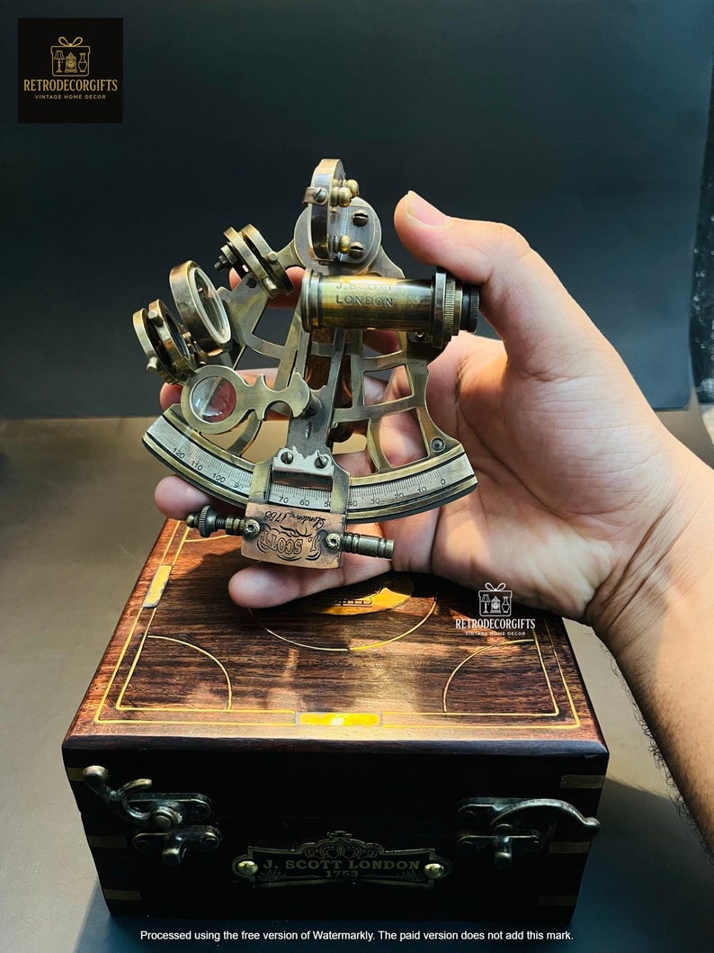 Antique Brass Sextant with Wooden Box view 11
