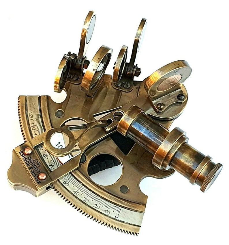 Antique Brass Sextant with Red Leather Belt Case view 2