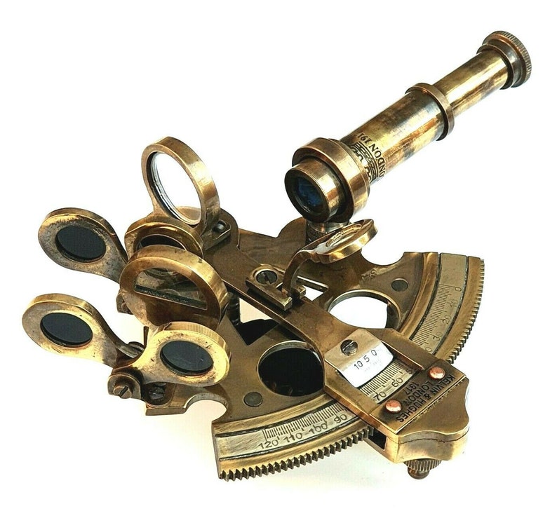 Antique Brass Sextant with Red Leather Belt Case view 5