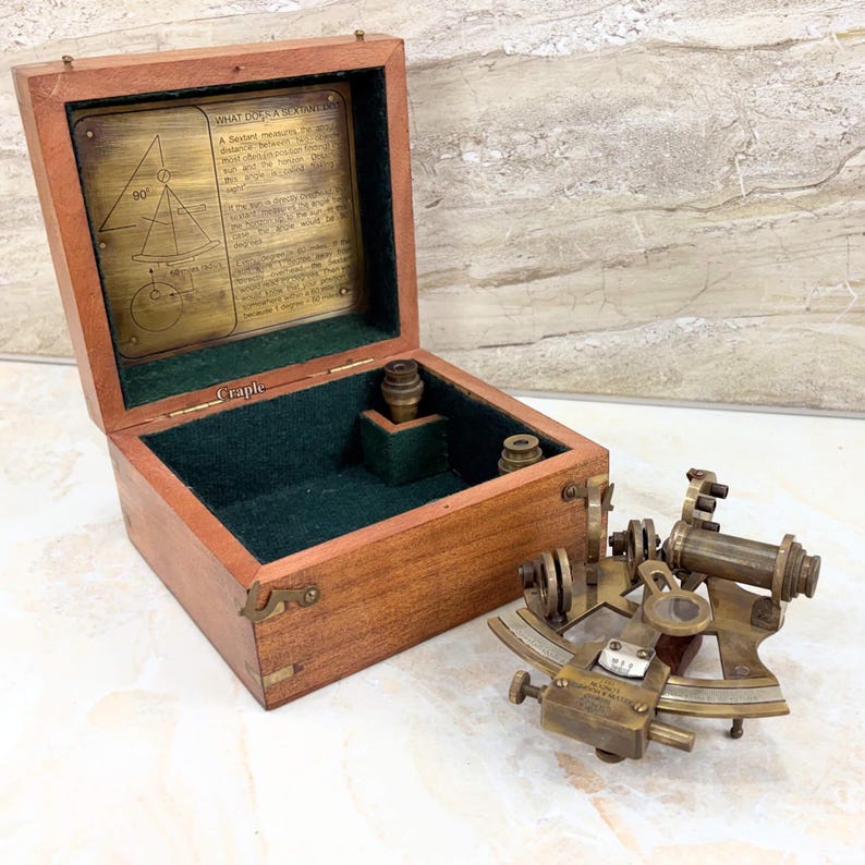 Antique Brass Sextant with Wooden Box view 2