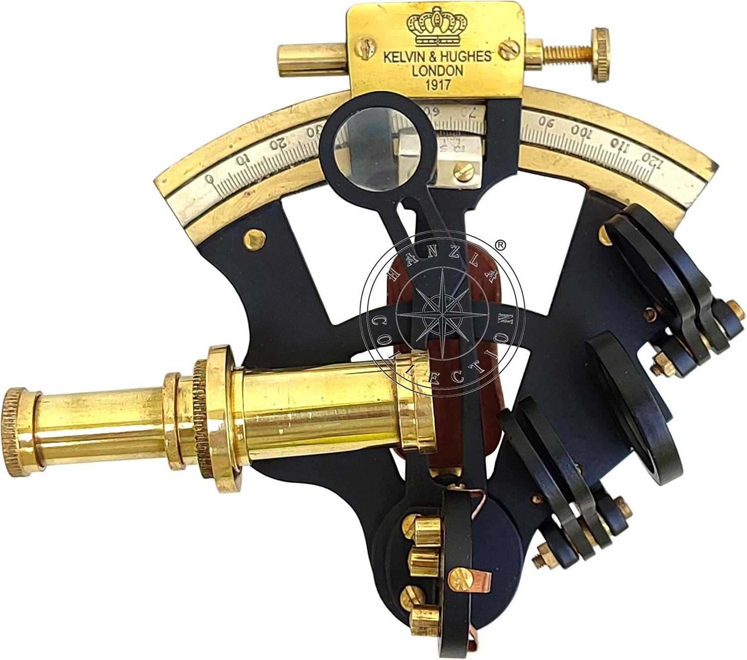 Black Powder Coated Brass Sextant with Two Extra Telescopes and Wooden Box view 5
