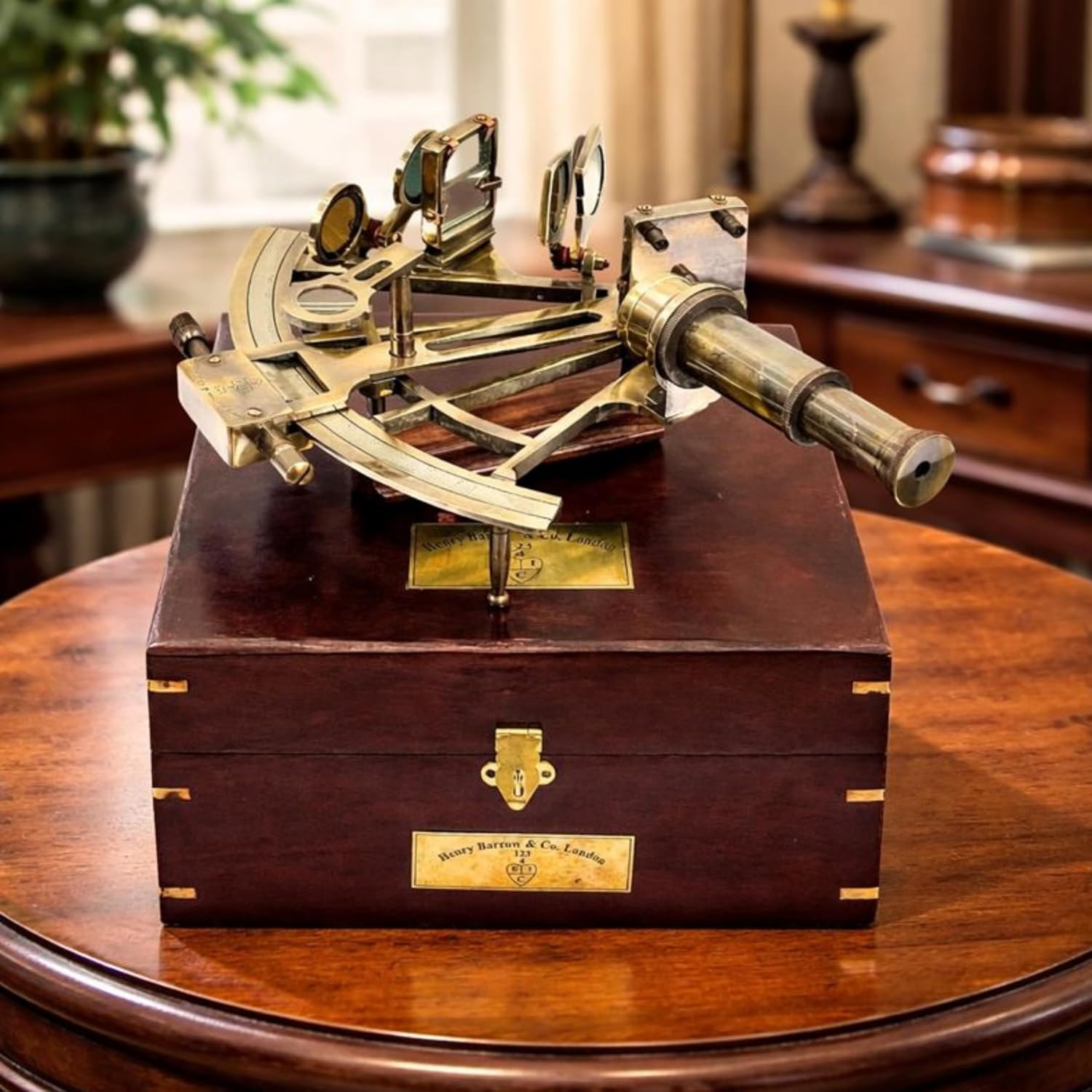 Antique Brass Sextant with Wooden Box view 2