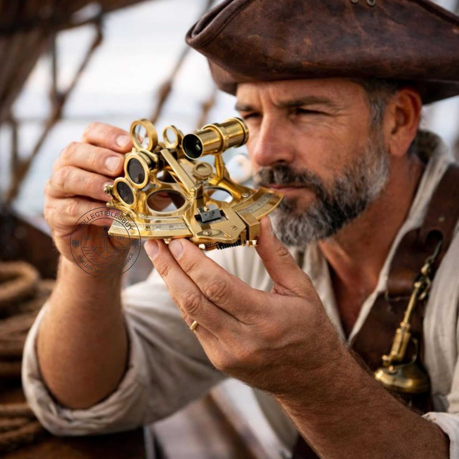 Polished Brass Sextant with Rosewood Box view 4