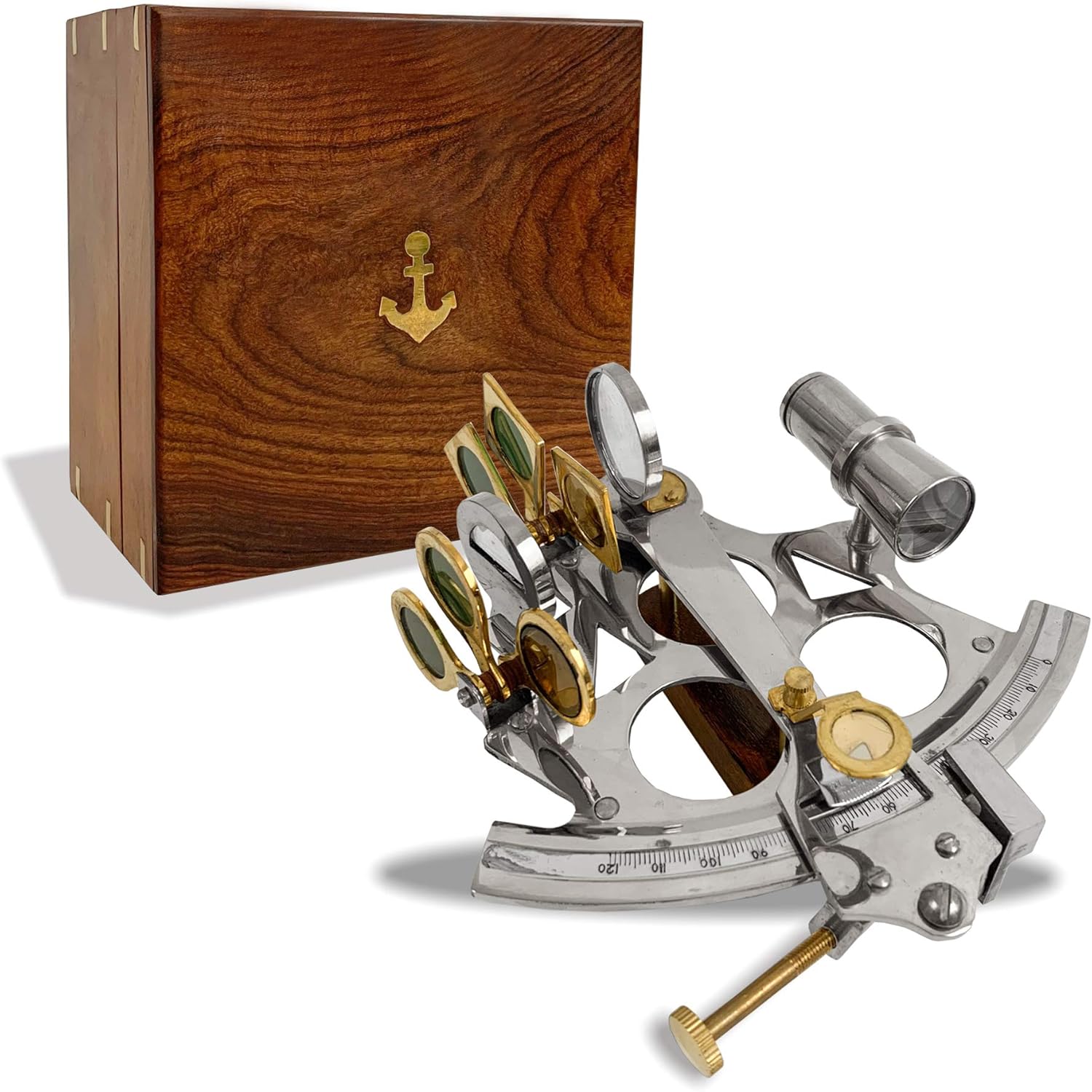 Nickel Plated Brass Sextant with Rosewood Box view 3