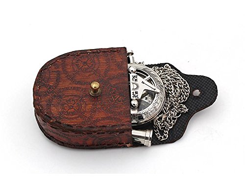 Brass Sundial Compass Pendant with Red Leather Case view 4