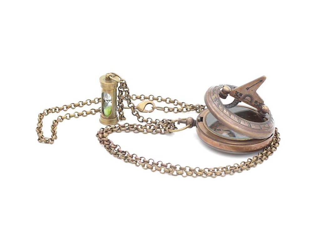 Brass Sundial Compass Pendant with Genuine Leather Carry Case view 3