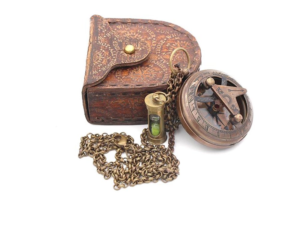 Brass Sundial Compass Pendant with Genuine Leather Carry Case view 4