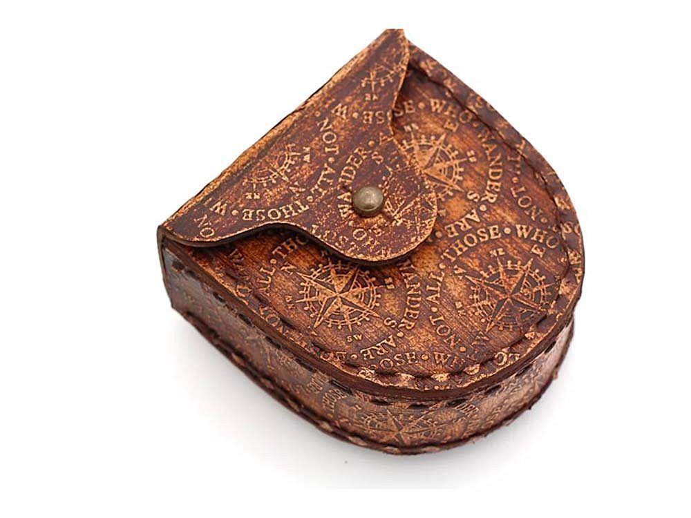 Brass Sundial Compass Pendant with Genuine Leather Carry Case view 6