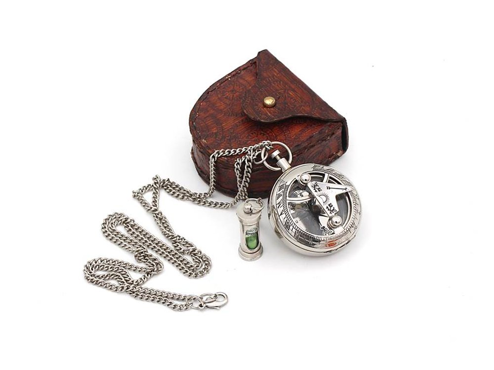 Brass Sundial Compass Pendant with Genuine Leather Carry Case view 8