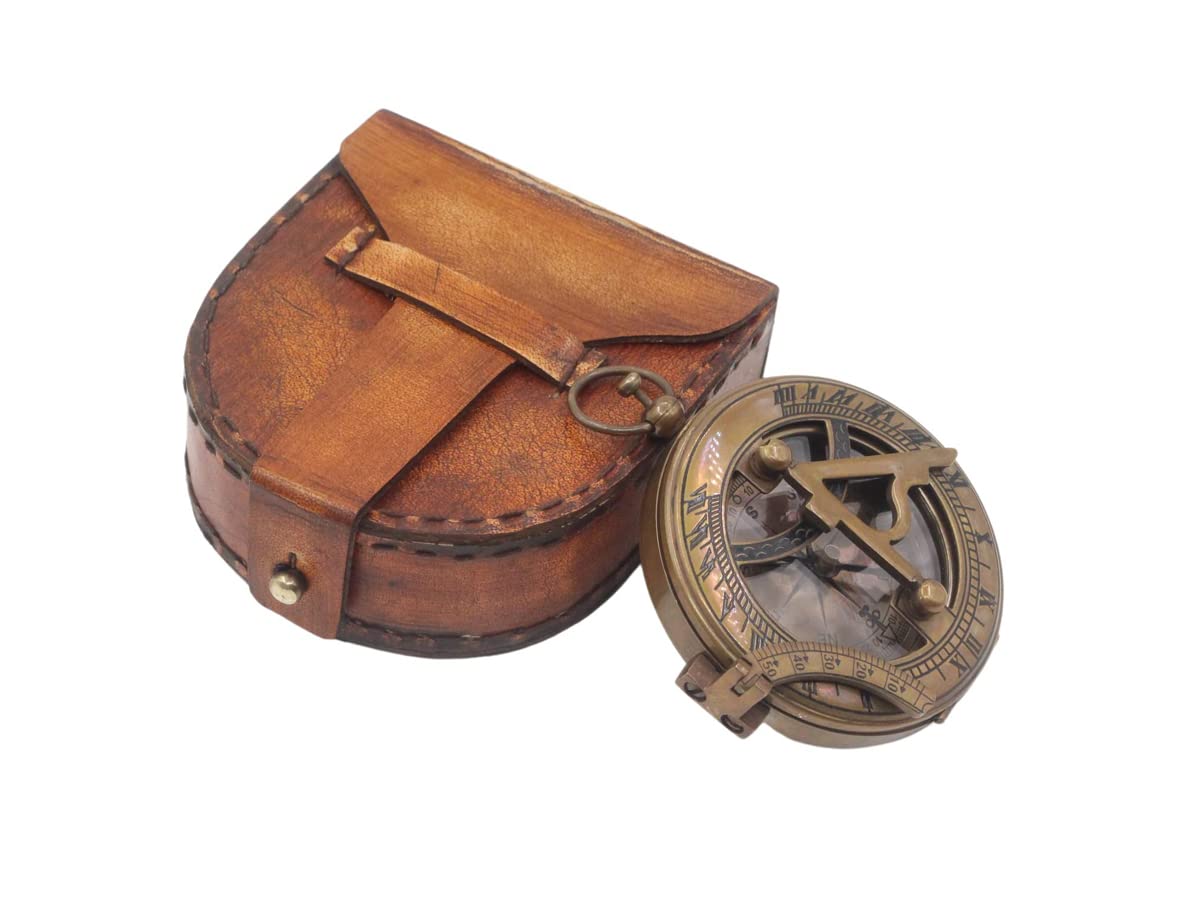 Brass Sundial Compass Pendant with Genuine Leather Carry Case view 9