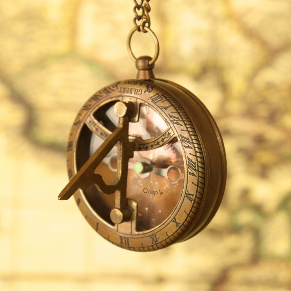 Brass Sundial Compass Pendant with Leather Case view 2
