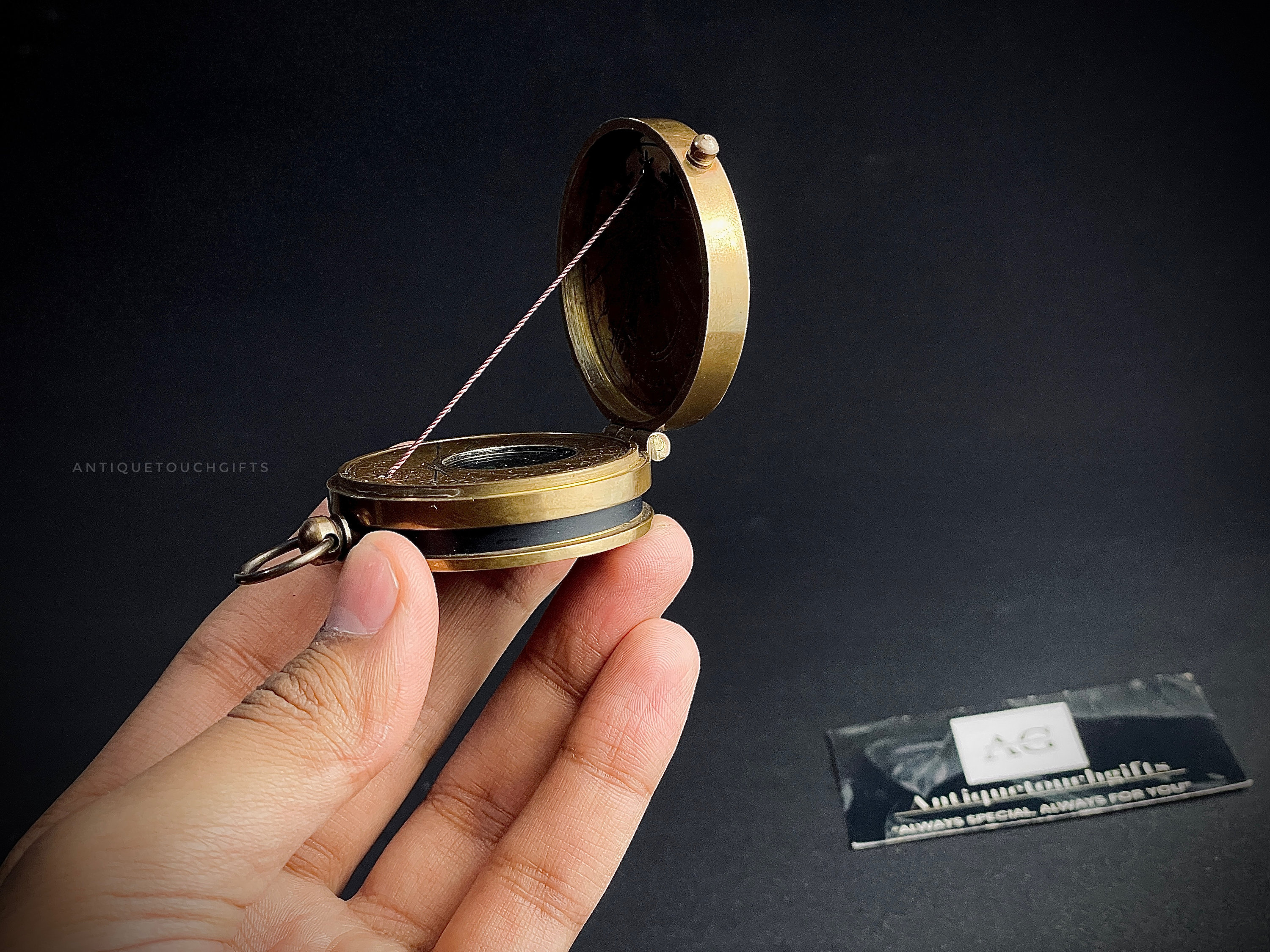 Antique Brass Sundial Compass with Leather Case view 4