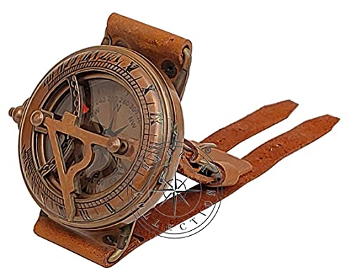 Brass Wrist Sundial Compass with Leather Strap view 6