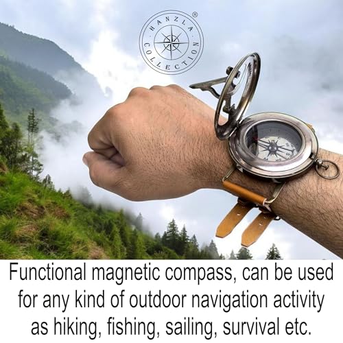 Brass Wrist Sundial Compass with Leather Strap view 8