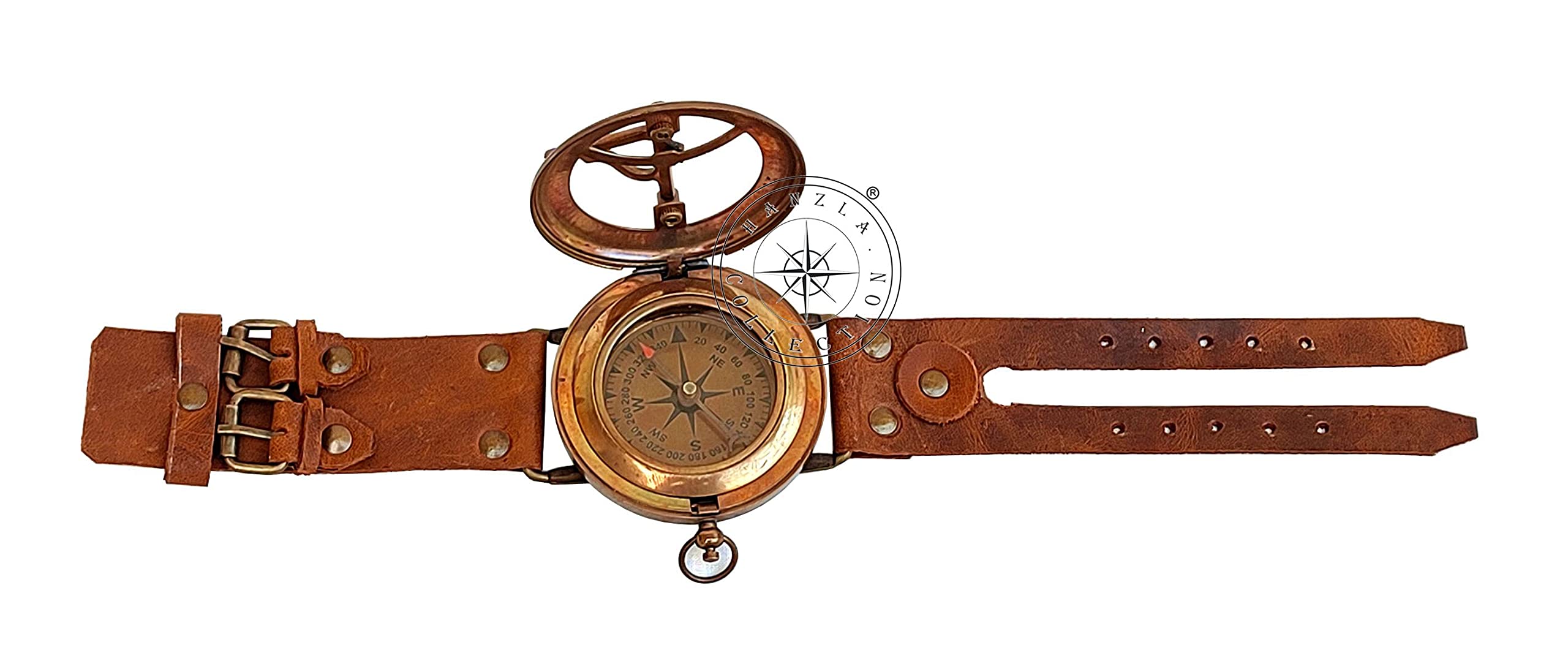 Brass Wrist Sundial Compass with Leather Strap view 11