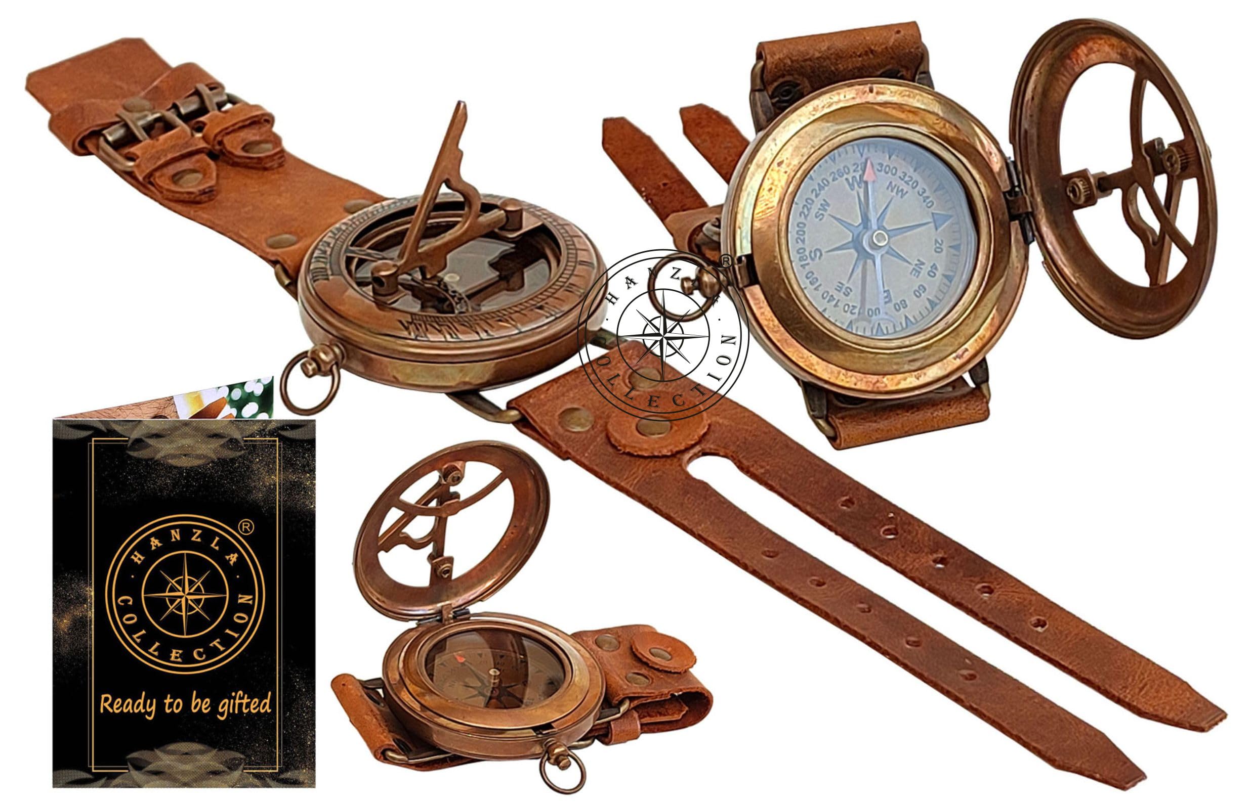 Brass Wrist Sundial Compass with Leather Strap view 12