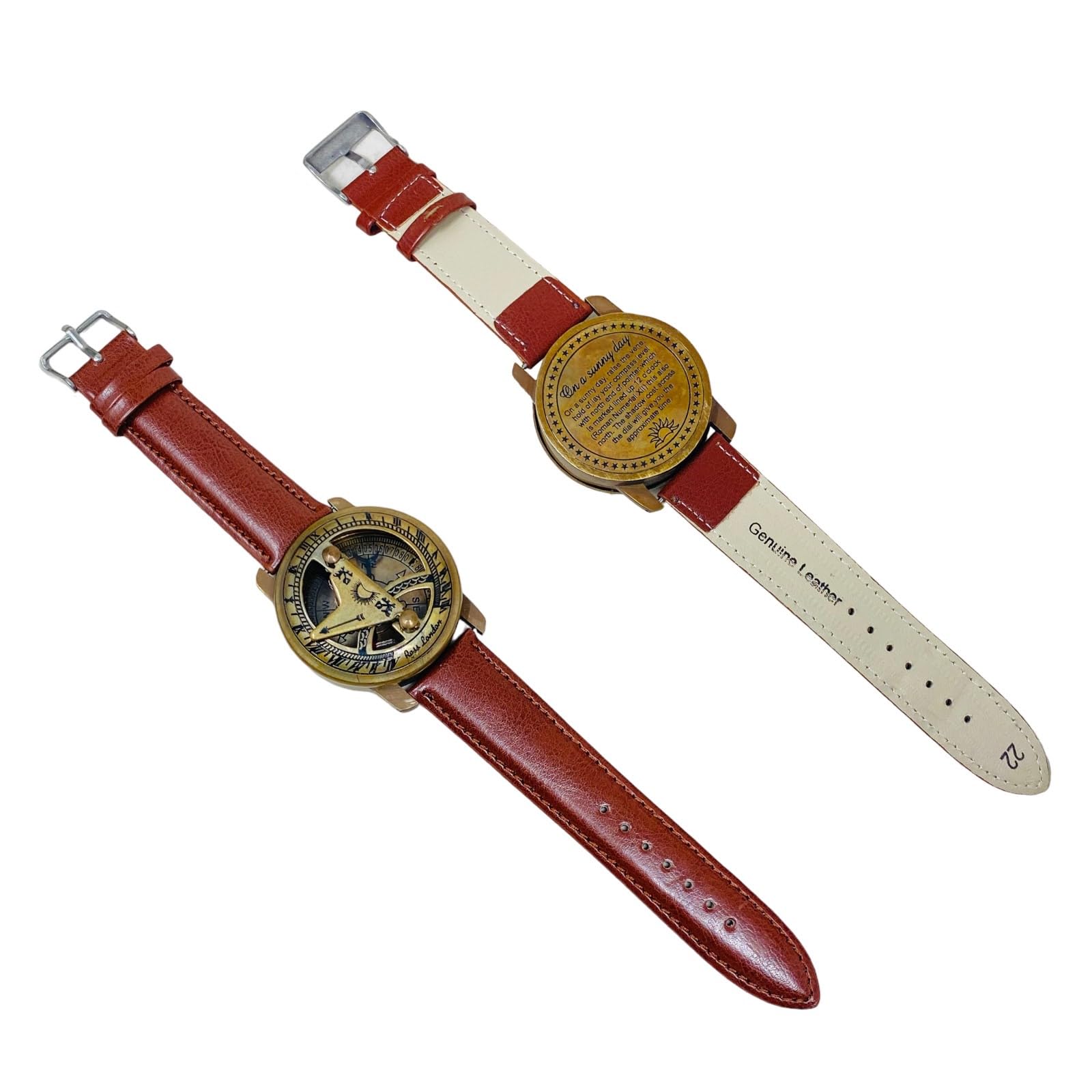 Brass Wrist Sundial Compass with Red Strap view 2